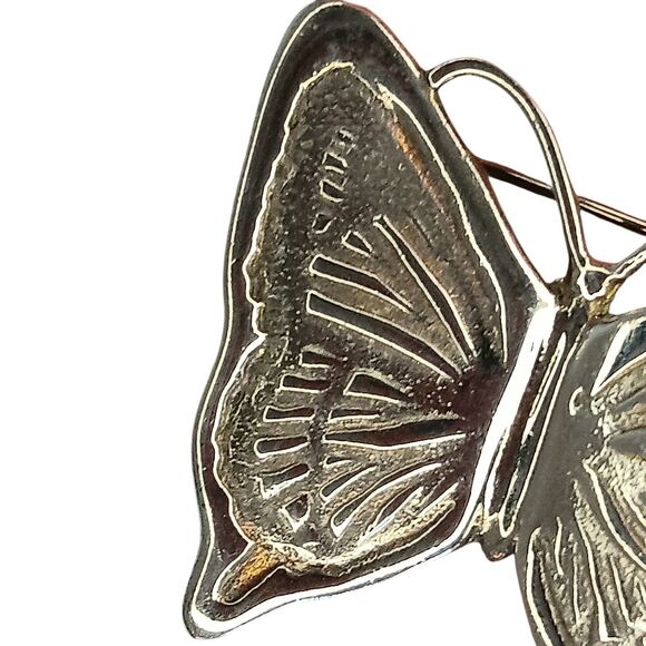 VTG Sterling Silver Butterfly Brooch Pin 3D Design Textured Wings Marked RNS 1x1 - Picture 3 of 10